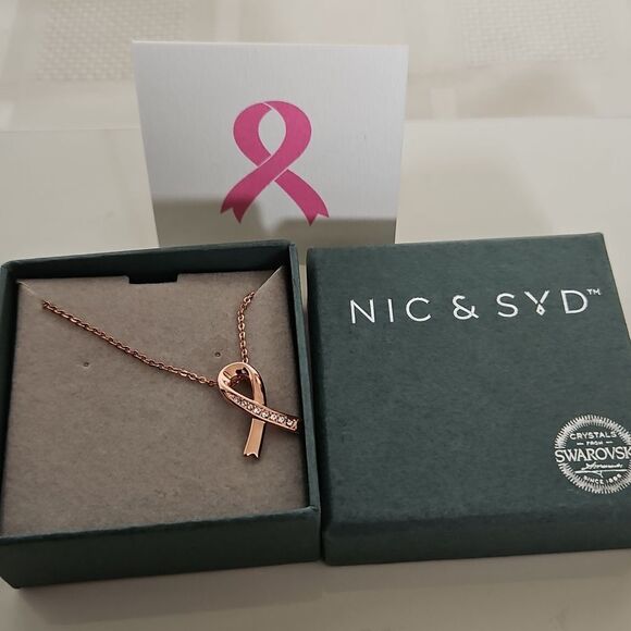 Nic & Syd Breast Cancer Awareness Swarovski Crystal Rose Gold Necklace - Picture 13 of 16